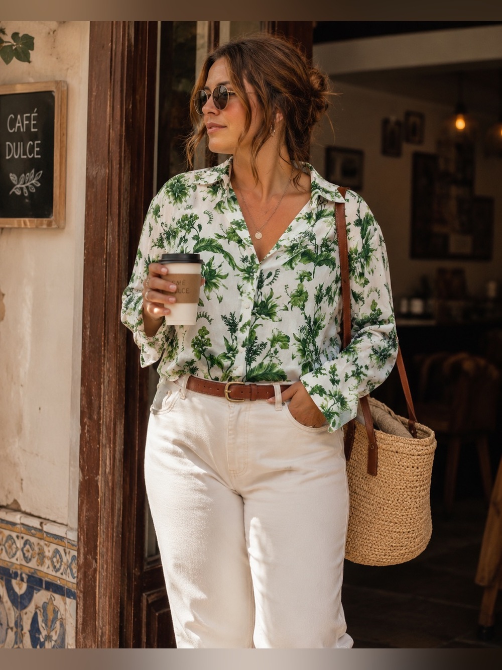 Anthropologie Green Botanical Print Crop Blouse Top Size 4 Boho Tropical